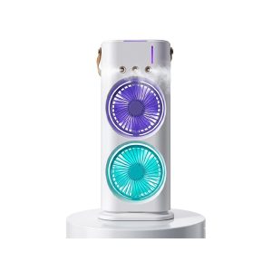 Rechargeable Double Head Table Fan with Water Mist Spray (Portable Air Cooler Fan)