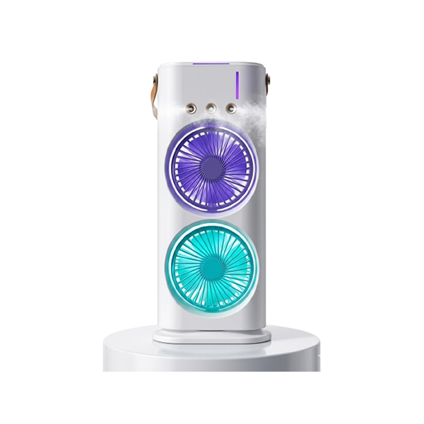 Rechargeable Double Head Table Fan with Water Mist Spray (Portable Air Cooler Fan)